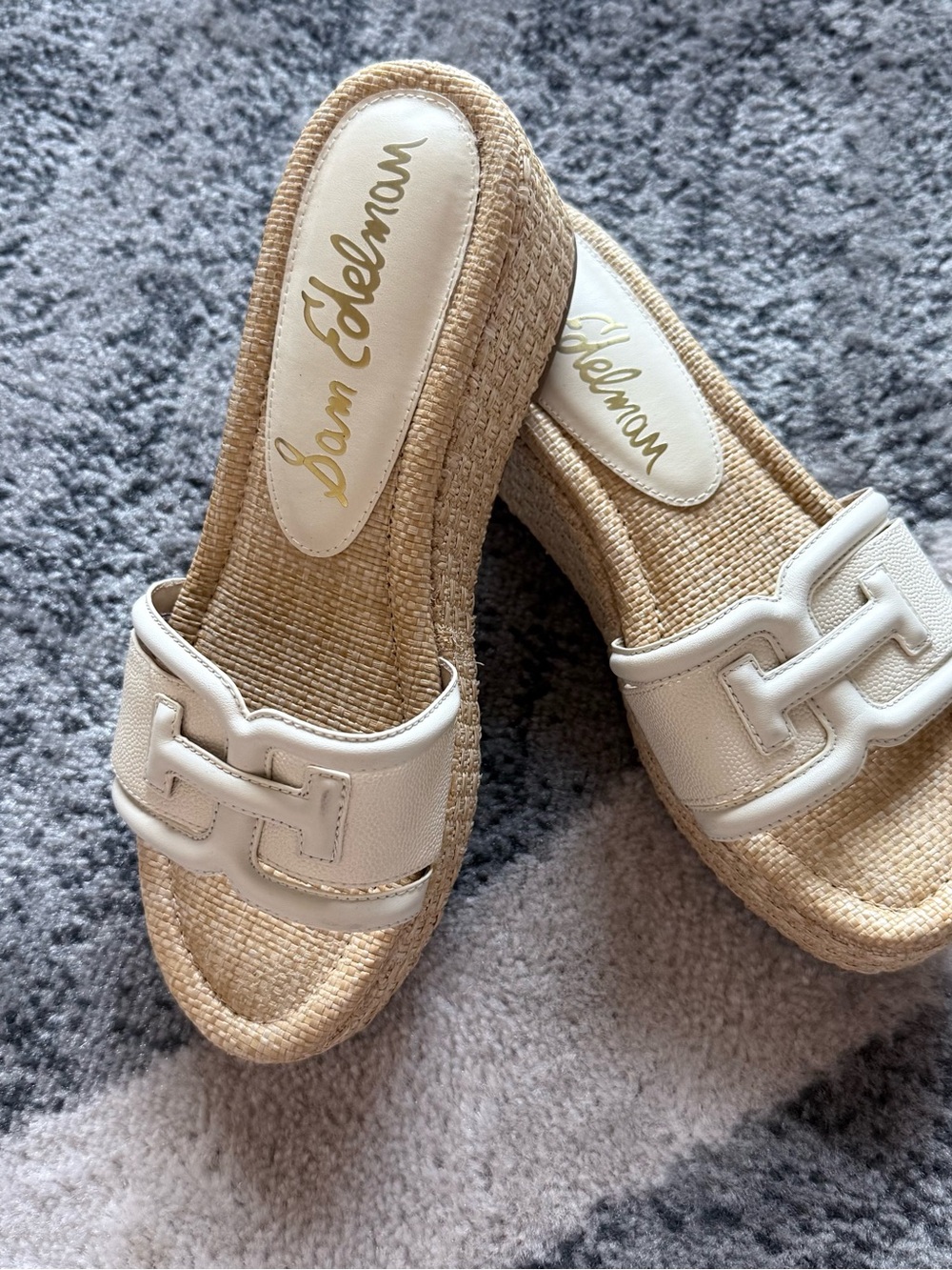 Sam Edelman Ivory Raffia Espadrille Platform Slides 7